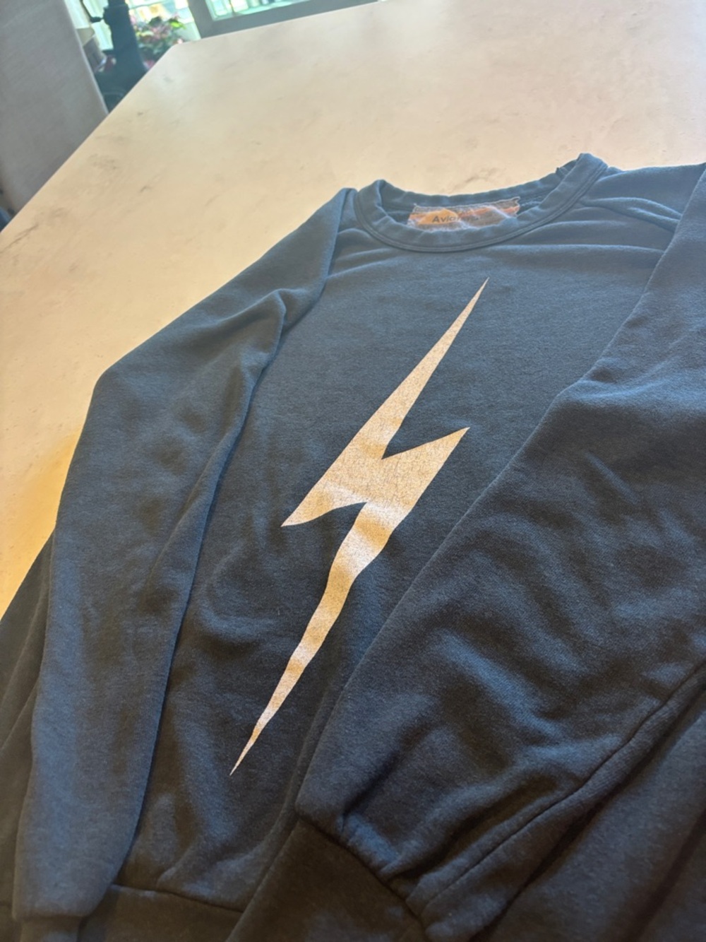 Aviator Nation Navy Crewneck Sweatshirt with Silver Lightning - Picture 5 of 5